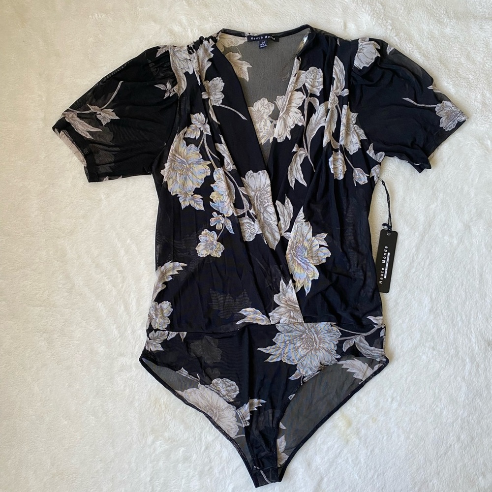 Sheer Plunge neck body suit